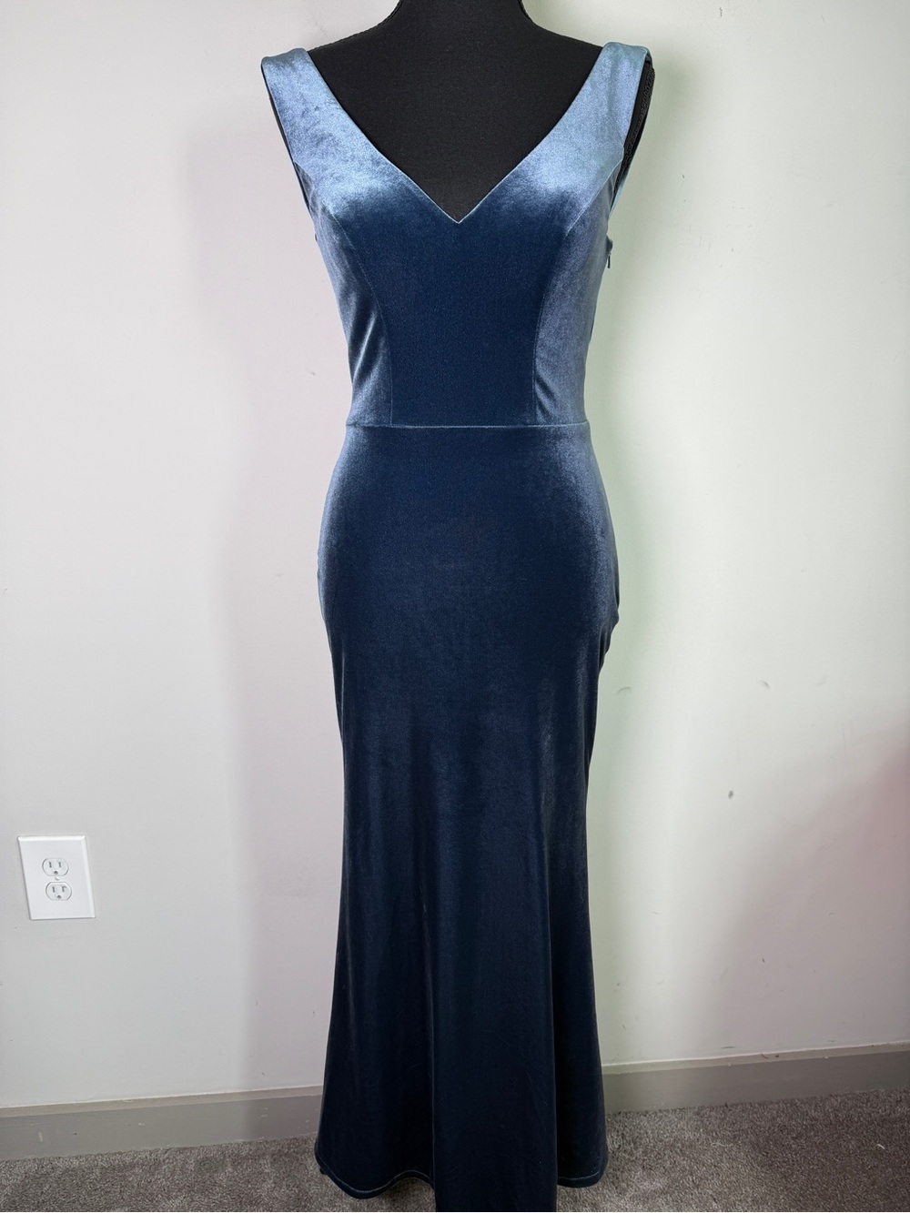 Revelry Dakota Velvet Cowl Back Maxi Dress Bridesmaid Gown Indie Blue Sz 0